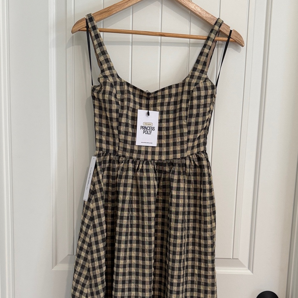 Tik tok viral Princess Polly Checkered Midi Dress - Black and Tan